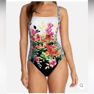 NEW JOHNNY WAS Fay Floral Ruched One Piece Swimsuit